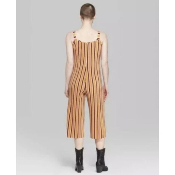 Wild Fable Size Medium Sleeveless Striped Jumpsuit Cropped Wide Legs Mod - Picture 3 of 11